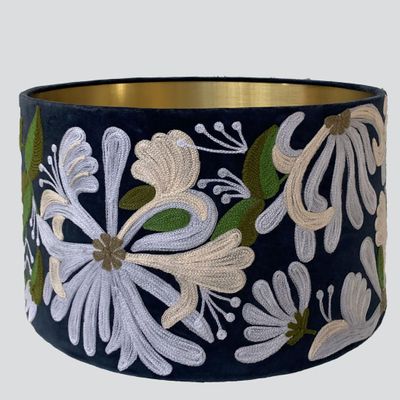 Honeysuckly Velvet Drum Shade Navy Multi