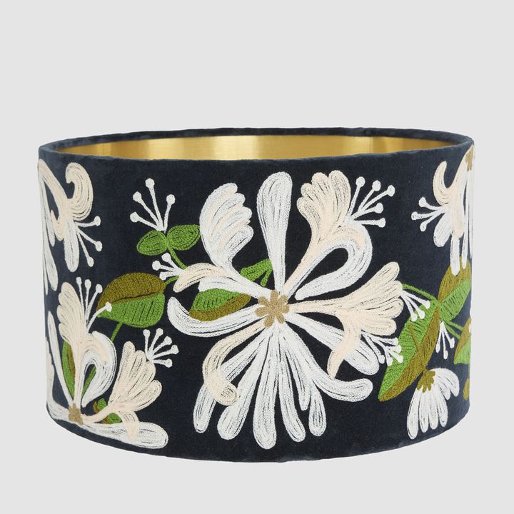 Honeysuckly Velvet Drum Shade Navy Multi