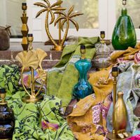 Double Palm Table Lamp Base only Antique Gold