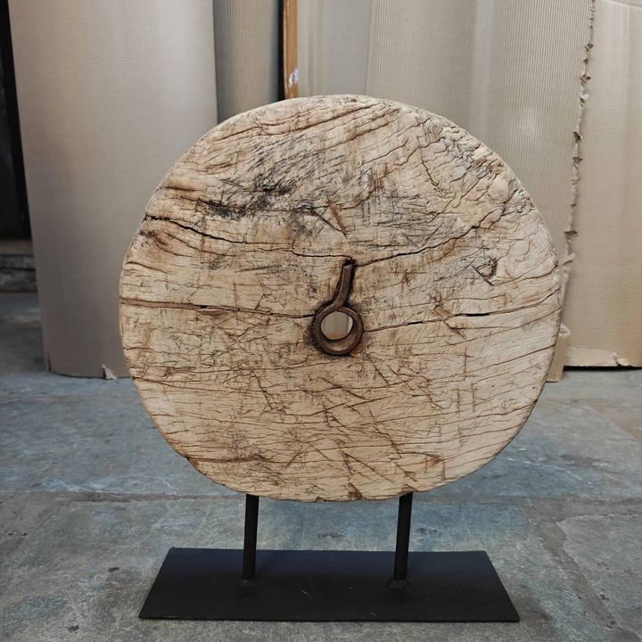 Decorative Wooden Wheel on Stand