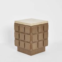 Porto Travertine & Walnut Side Table.