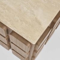 Porto Travertine & Walnut Side Table.