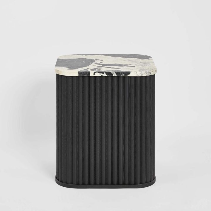Noir Marble & Black Oak Side Table.