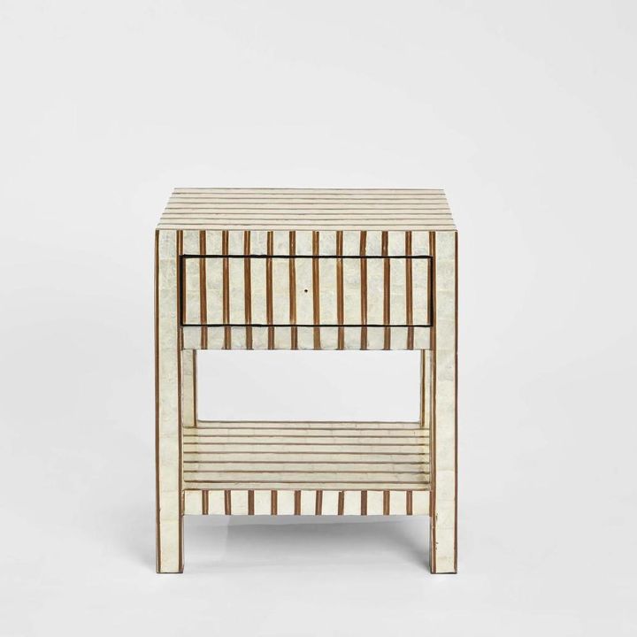 Raya White Shell & Bamboo Bedside Table.