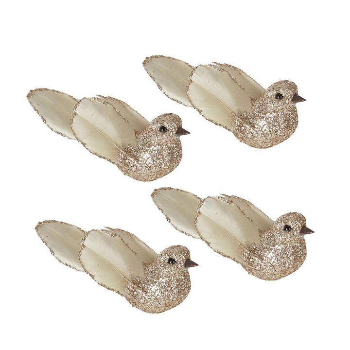 24505666 Box of 4 Champagne Clip on Birds