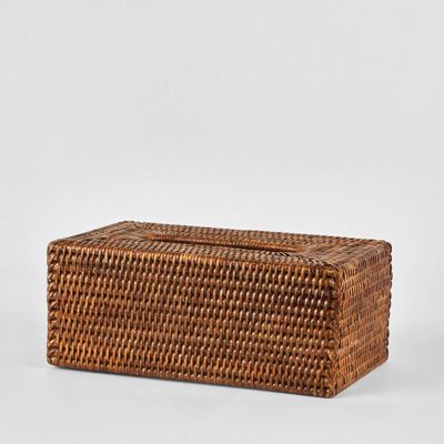 Paume Rattan Rectangle Tissue Box Antique Brown