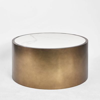 Gordon Drum Coffee Table Brass/White Stone