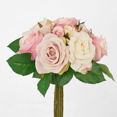 Rose Bouquet Fresh 28cm Pink & Cream
