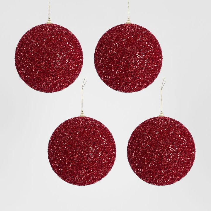 Tinsel Bauble Red - Set of 4