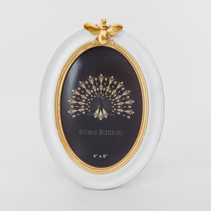 Vera Bee Oval Photo Frame 4 x 6 White & Gold