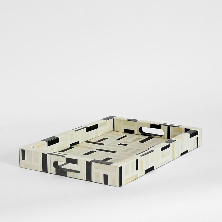 Cubo Bone Inlay Tray White & Black
