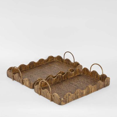 Emma Set of 2 Rattan Scallop Tray Natural