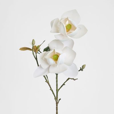 Magnolia Flower Stem With 2 Heads & Bud 87cm White