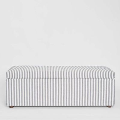 Newport Storage Ottoman White & Blue Pin Stripe