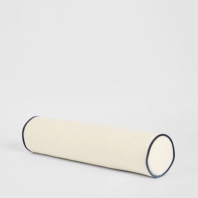 Brighton Bolster Cushion Ivory with Blue Piping