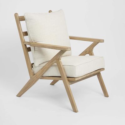 Ashwood Timber Armchair with natural cushions linen blend