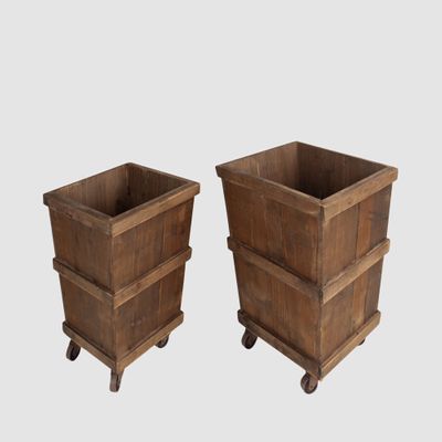 Colmar Set of 2 Wooden Bins on Wheels