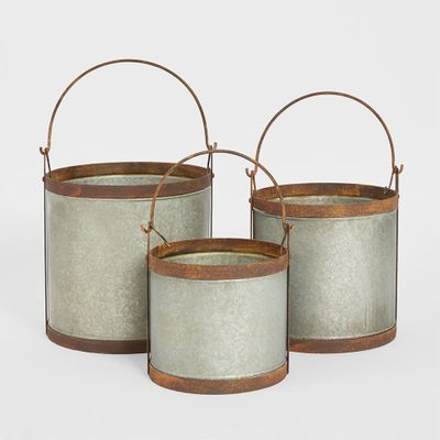 Set of 3 Bucket Planters Zinc