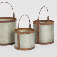 Set of 3 Bucket Planters Zinc