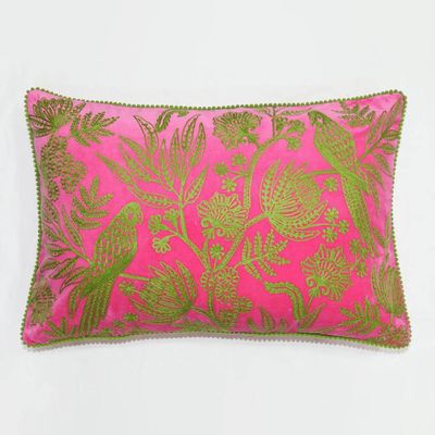 Jungle Bird Cushion 40x60cm Pink & Green