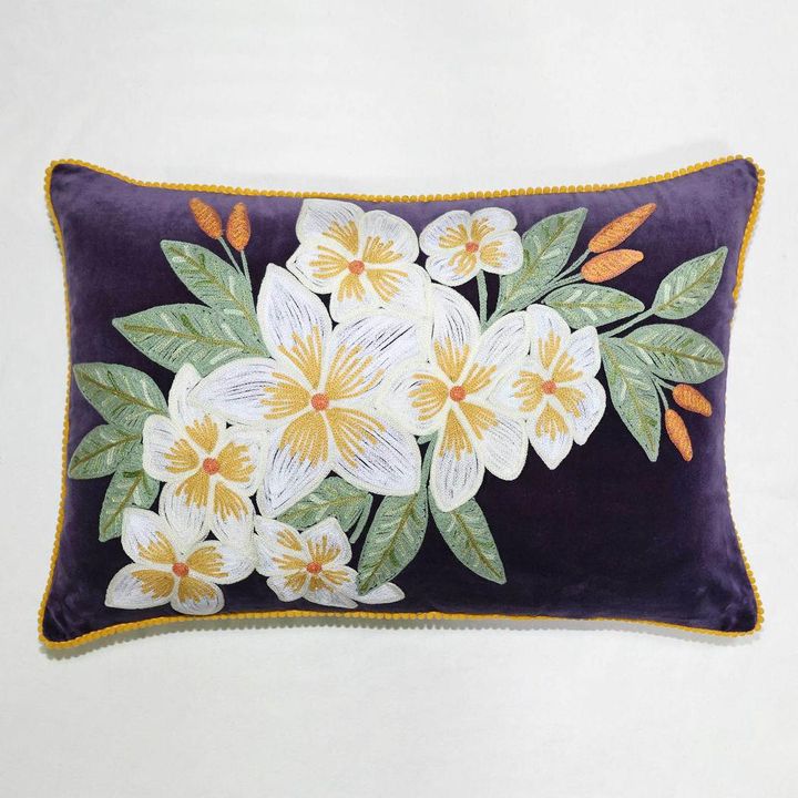 White Frangipani Cushion 40x60cm Plum