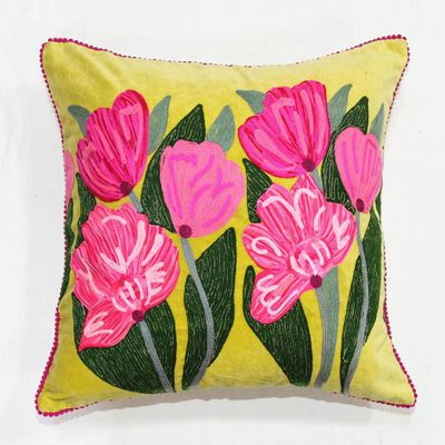 Lotus Flower Cushion 50x50cm Yellow