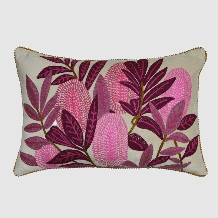 Pink Banksia Cushion 40x60cm Cream