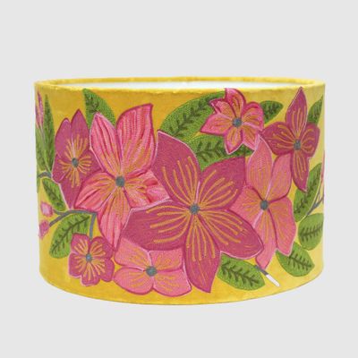 Pink Frangpani Drum Shade 40x25cm Yellow