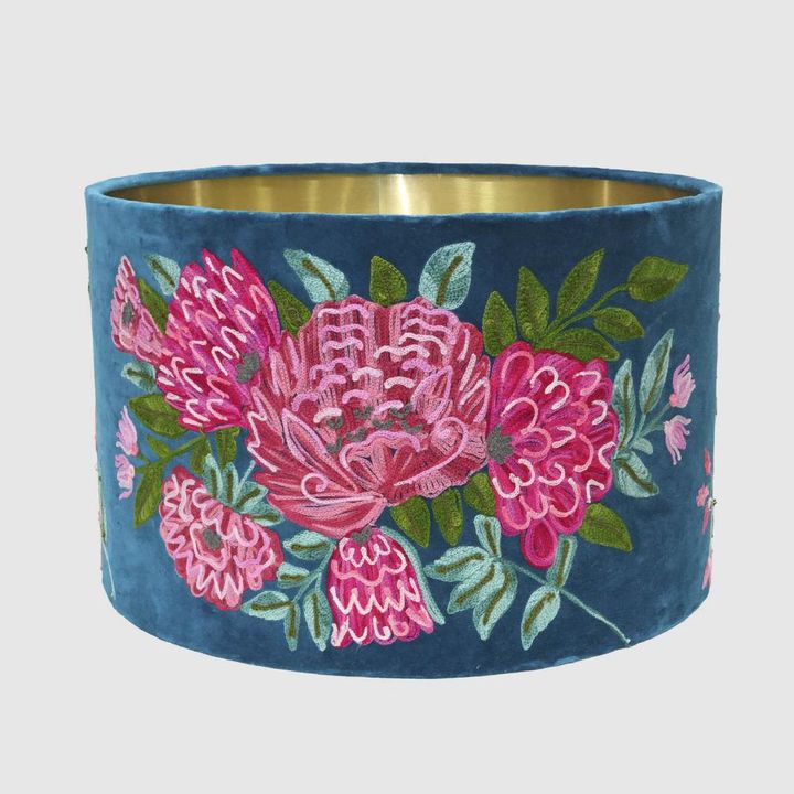 Peony Drum Shade 40x25cm Teal