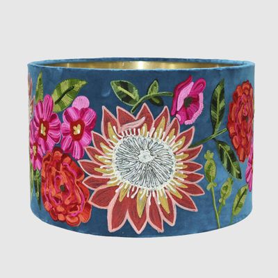 Tropical Garden Drum Shade 40x25cm Teal