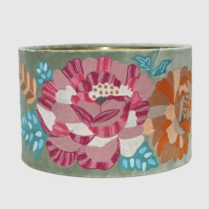 Peony Abstract Drum Shade 40x25cm Sage