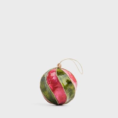 Twirl Handpainted Capiz Bauble Green & Pink