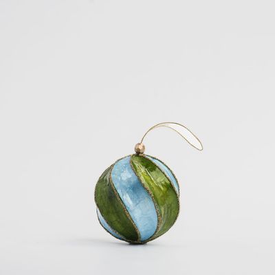 Twirl Handpainted Capiz Bauble Green & Blue