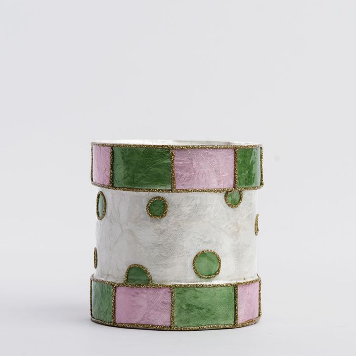 Checker Capiz Dot Drum Pink & Green