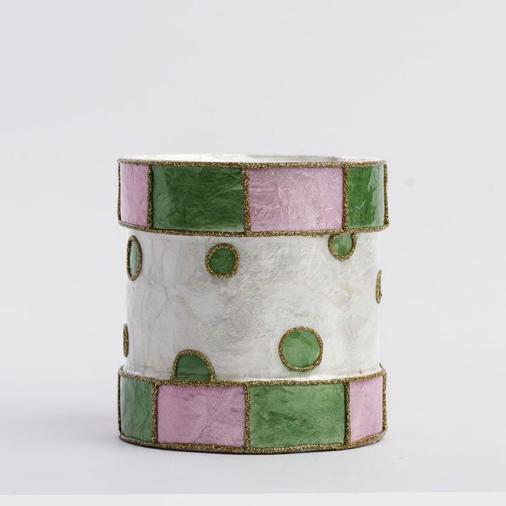 Checker Capiz Dot Drum Pink & Green