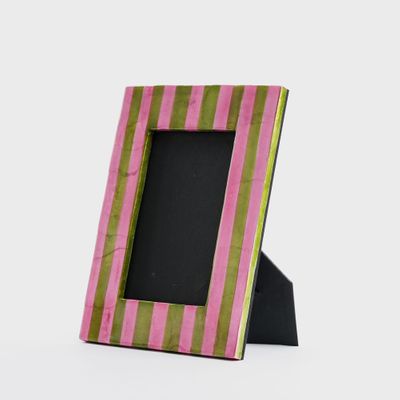 Stripe Photo Frame Green & Pink Sml