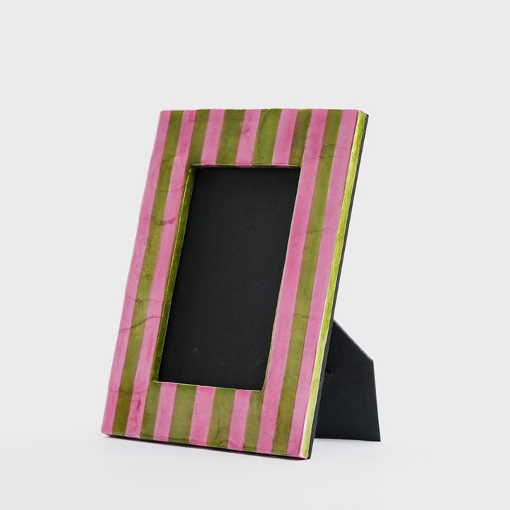 Stripe Photo Frame Green & Pink Sml