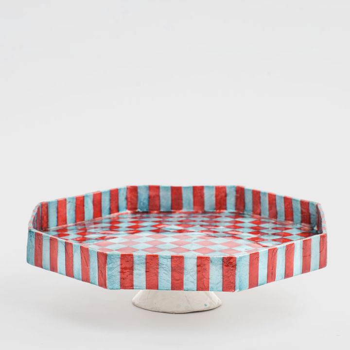 Checker Cake Stand Red & Green Small
