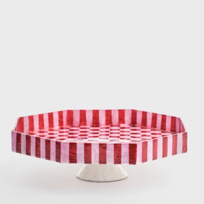 Checker Cake Stand Red & Pink Small