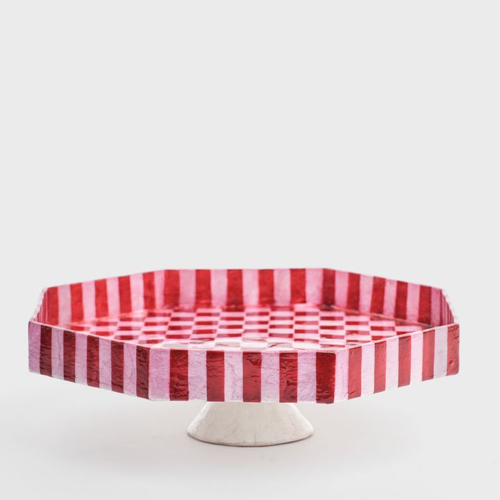 Checker Cake Stand Red & Pink Small