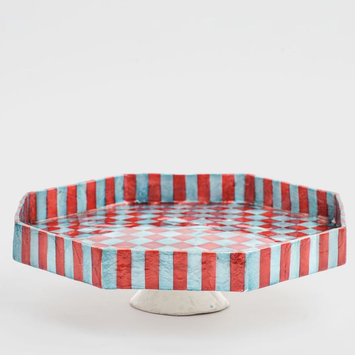 Checker Cake Stand Red & Green Large