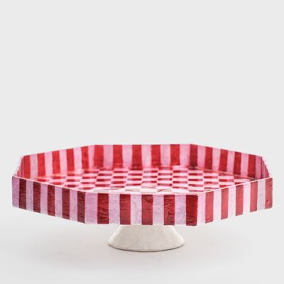 Checker Cake Stand Red & Pink Large