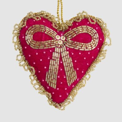 Beaded Bow Heart Decoration Fuchsia