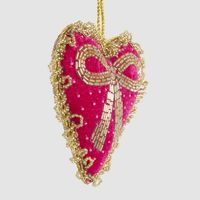 Beaded Bow Heart Decoration Fuchsia