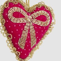 Beaded Bow Heart Decoration Fuchsia