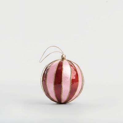 Stripe Handpainted Capiz Bauble Red & Pink