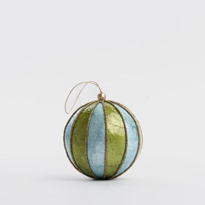 Stripe Handpainted Capiz Bauble Blue & Green