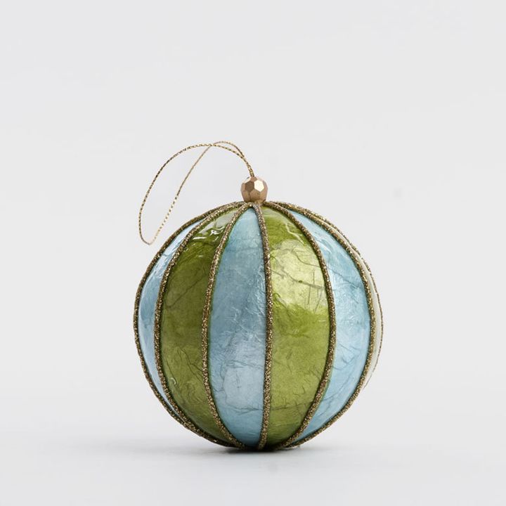 Stripe Handpainted Capiz Bauble Blue & Green