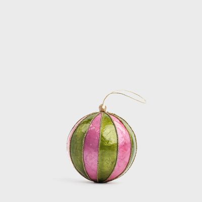 Stripe Handpainted Capiz Bauble Green & Pink