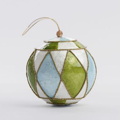 Diamond Hand Painted Capiz Bauble Green & Blue